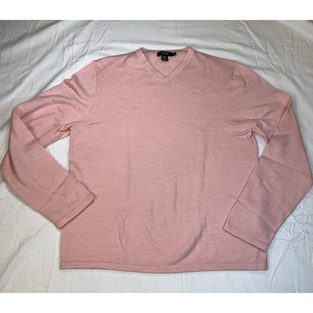 J.Crew Pink Womens Merino Wool V-Neck Sweater Preppy Classic New sz Medium